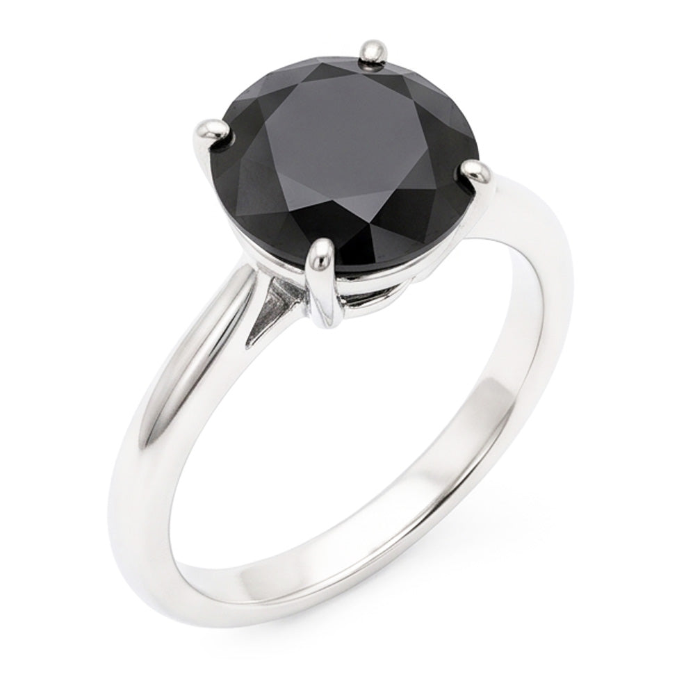 Gioielli con Diamante Nero - Anello Solitario Semplice con Diamante Naturale Rotondo da 5 Carati in Oro Bianco 14K
