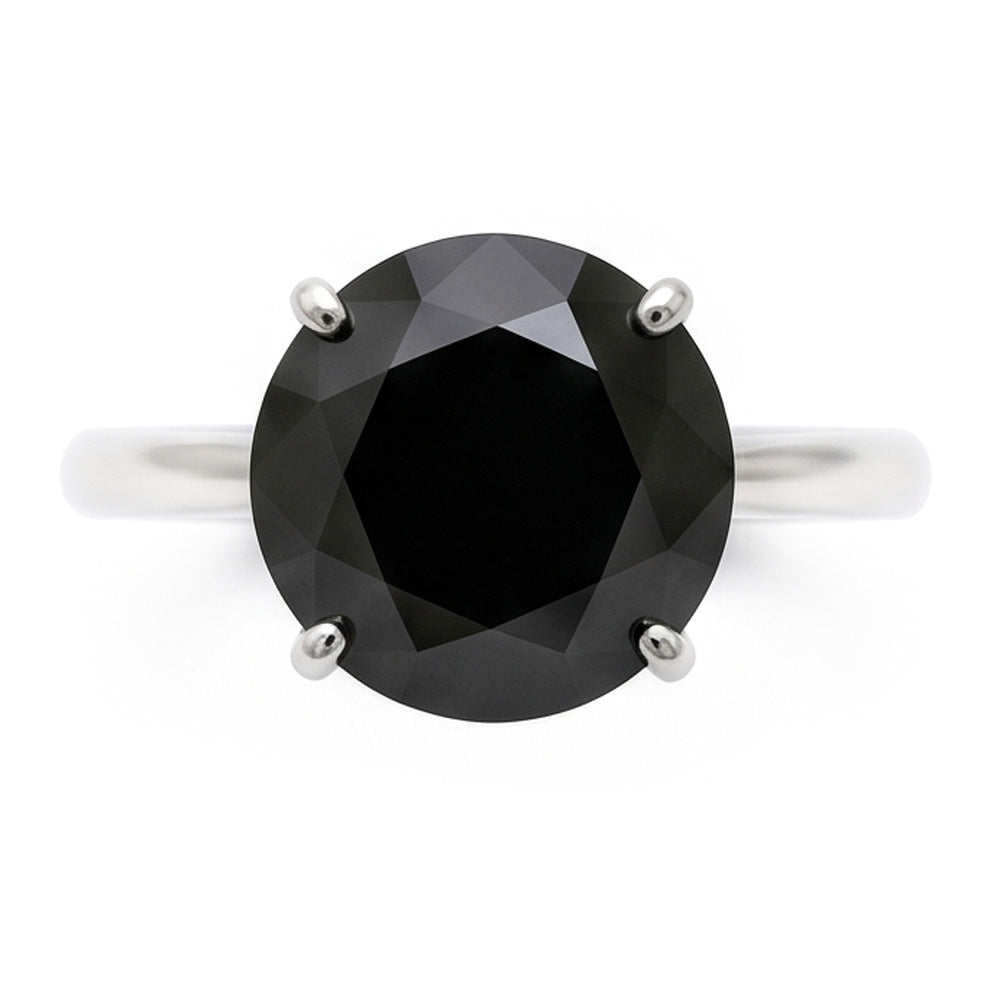 Gioielli con Diamante Nero - Anello Solitario Semplice con Diamante Naturale Rotondo da 5 Carati in Oro Bianco 14K
