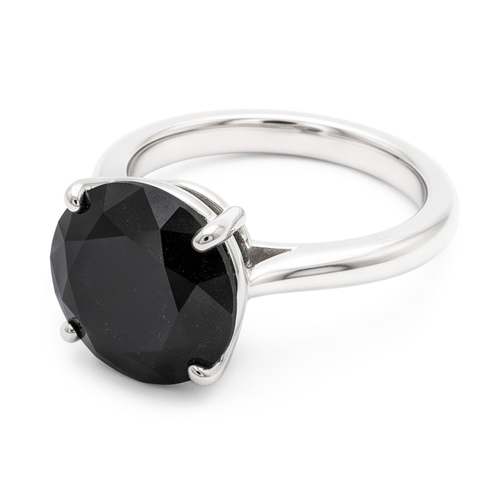 Gioielli con Diamante Nero - Anello Solitario Semplice con Diamante Naturale Rotondo da 5 Carati in Oro Bianco 14K