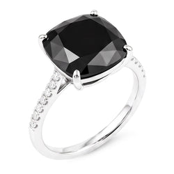 Gioielli con Diamante Nero - Anello Solitario Autentico Taglio Cuscino da 6 Carati in Oro Bianco 14 Carati