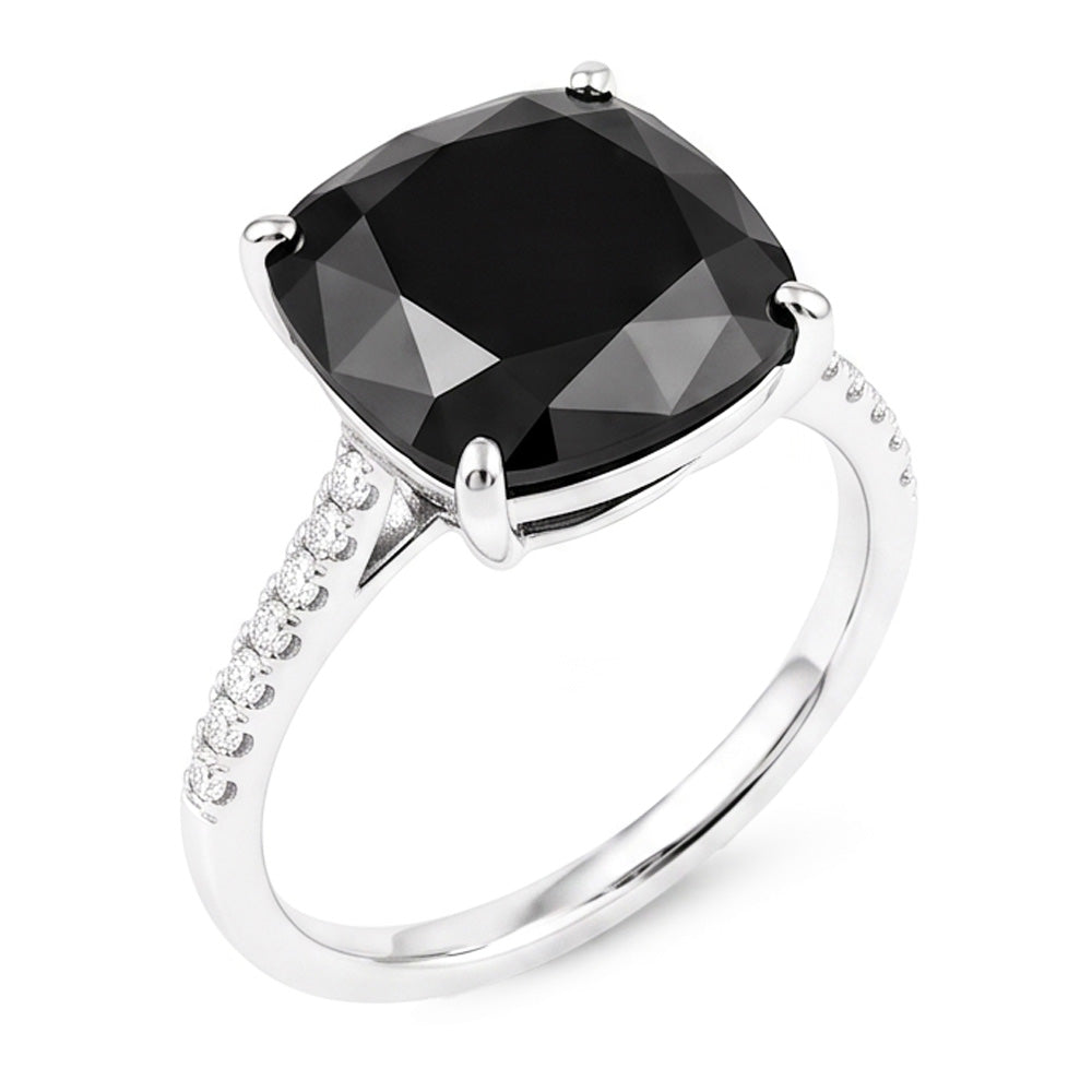 Gioielli con Diamante Nero - Anello Solitario Autentico Taglio Cuscino da 6 Carati in Oro Bianco 14 Carati