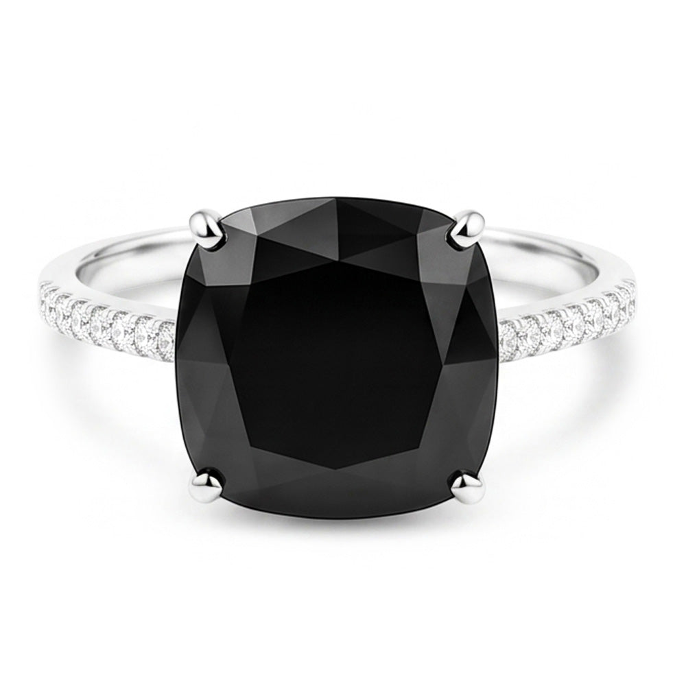 Gioielli con Diamante Nero - Anello Solitario Autentico Taglio Cuscino da 6 Carati in Oro Bianco 14 Carati