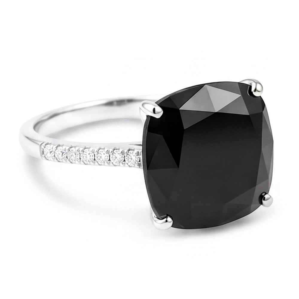 Gioielli con Diamante Nero - Anello Solitario Autentico Taglio Cuscino da 6 Carati in Oro Bianco 14 Carati