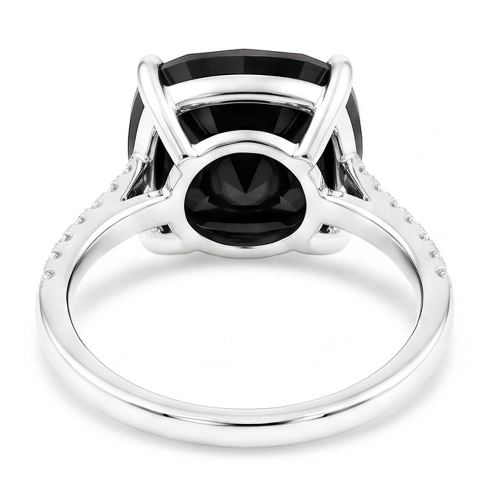 Gioielli con Diamante Nero - Anello Solitario Autentico Taglio Cuscino da 6 Carati in Oro Bianco 14 Carati