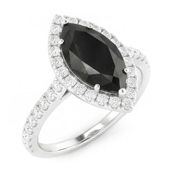 Gioielli con Diamante Nero - Anello Halo Taglio Marquise Autentico da 6 Carati in Oro Bianco 14K