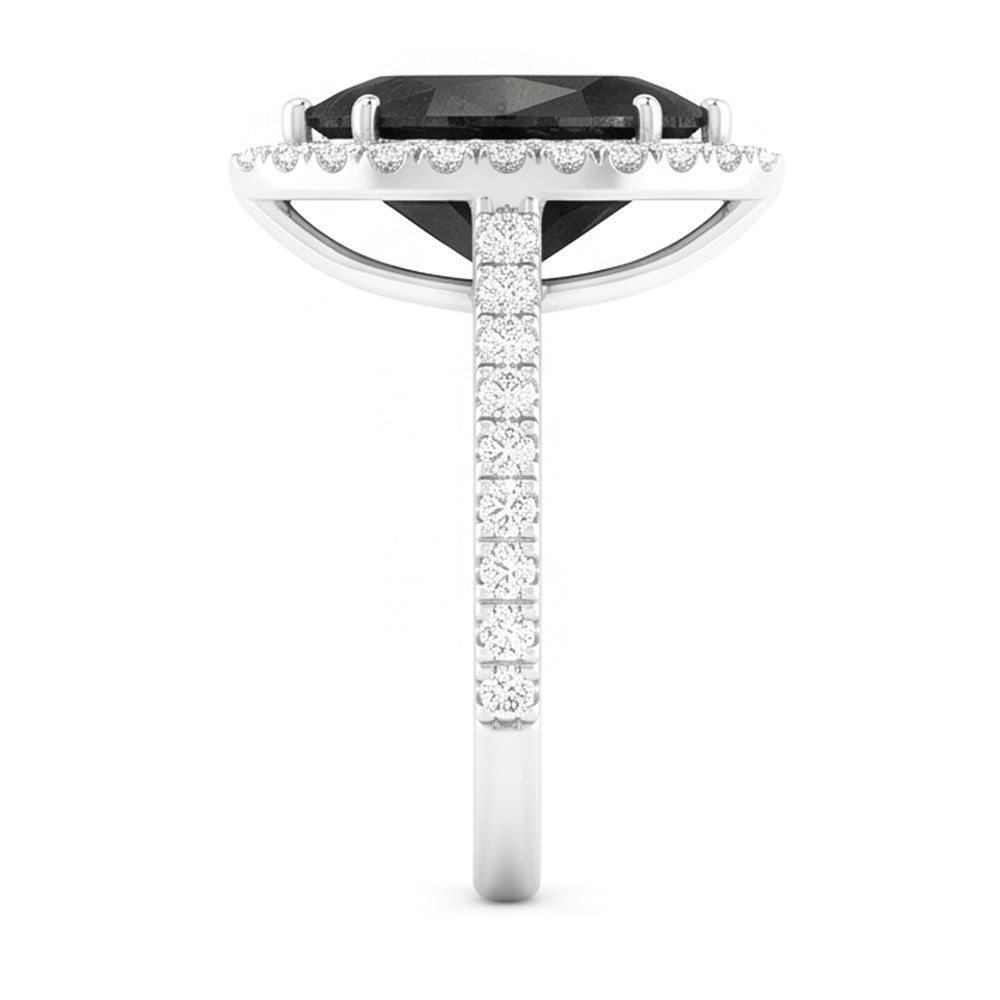 Gioielli con Diamante Nero - Anello Halo Taglio Marquise Autentico da 6 Carati in Oro Bianco 14K