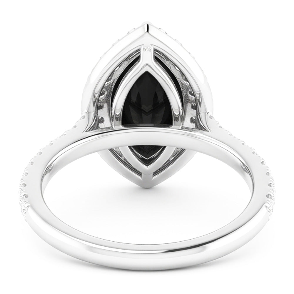 Gioielli con Diamante Nero - Anello Halo Taglio Marquise Autentico da 6 Carati in Oro Bianco 14K