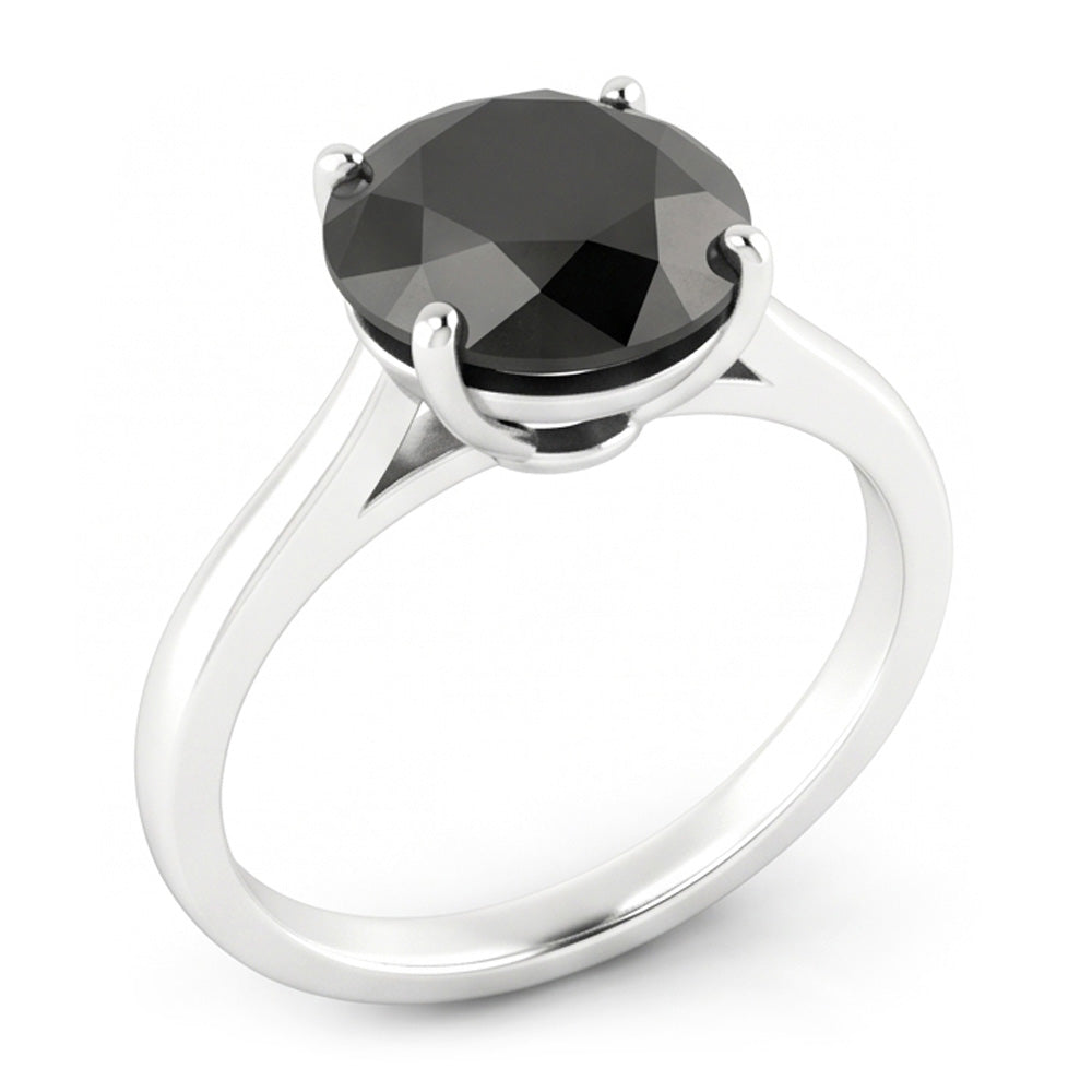 Anello nuziale solitario a cattedrale con diamante nero autentico rotondo da 3,5 carati in Oro Bianco 14K