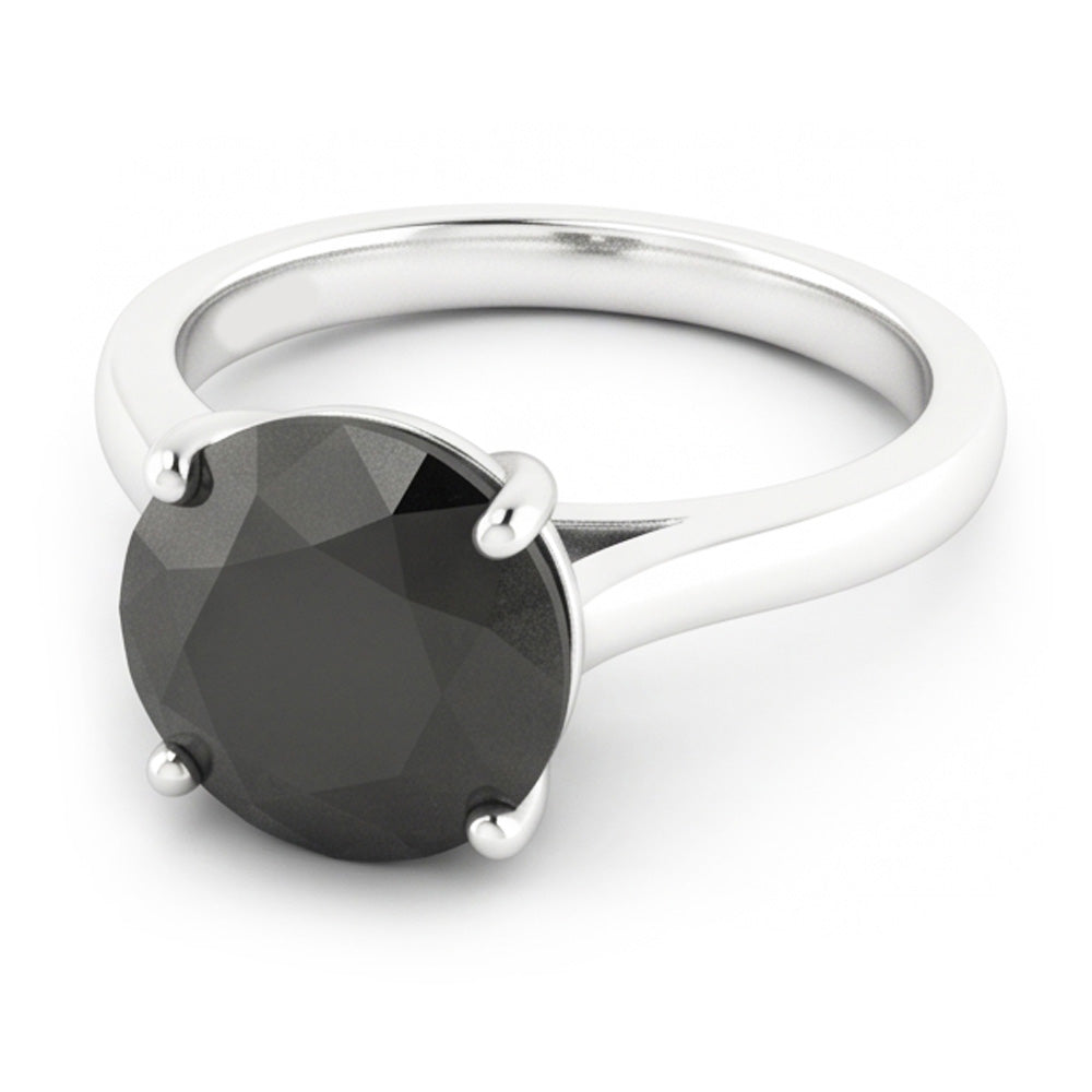 Anello nuziale solitario a cattedrale con diamante nero autentico rotondo da 3,5 carati in Oro Bianco 14K