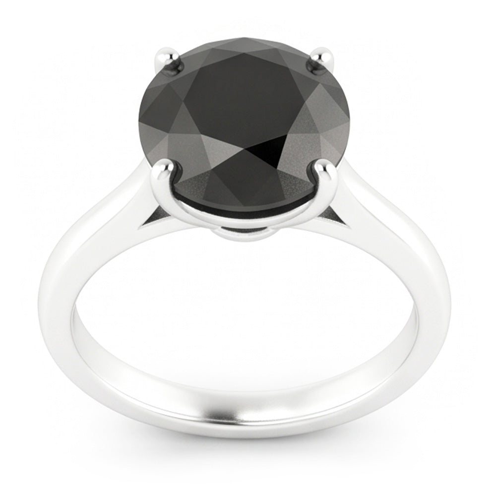 Anello nuziale solitario a cattedrale con diamante nero autentico rotondo da 3,5 carati in Oro Bianco 14K