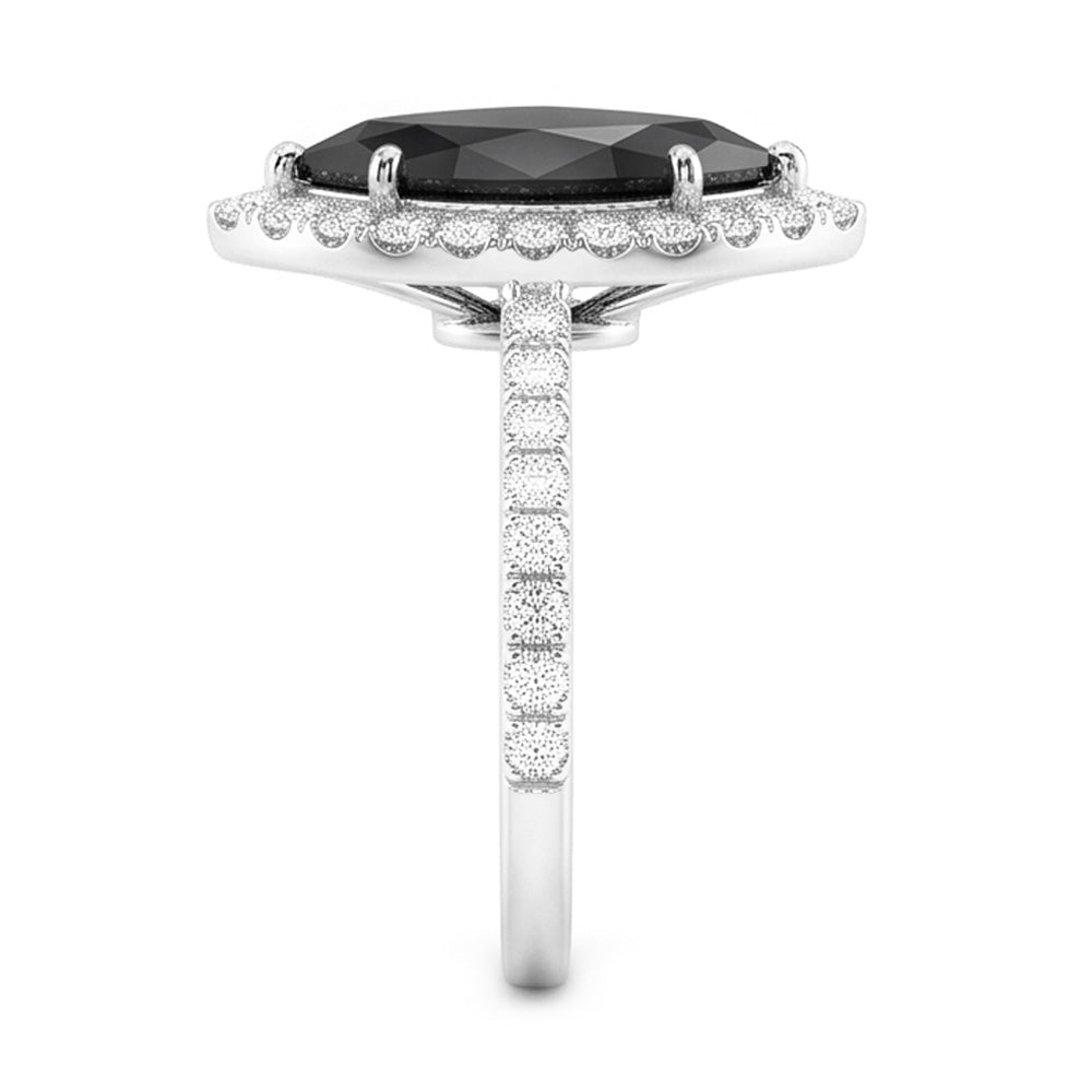 Anello Nuziale con Diamante Nero Autentico da 4 Carati Taglio Marquise Halo in Oro Bianco 14K