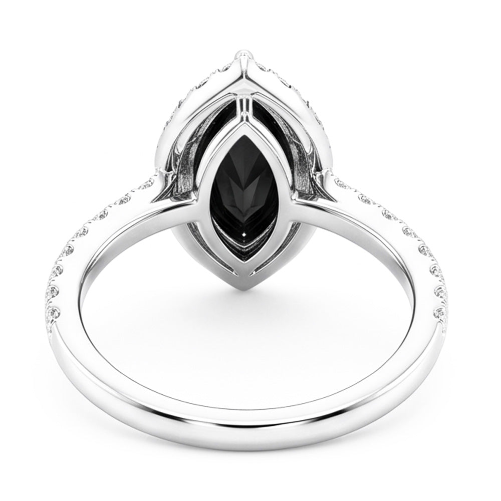 Anello Nuziale con Diamante Nero Autentico da 4 Carati Taglio Marquise Halo in Oro Bianco 14K