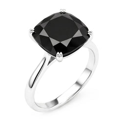 Anello Nuziale Solitario con Diamante Nero Naturale da 5 Carati Taglio a Cuscino Stile Cattedrale in Oro Bianco 14K