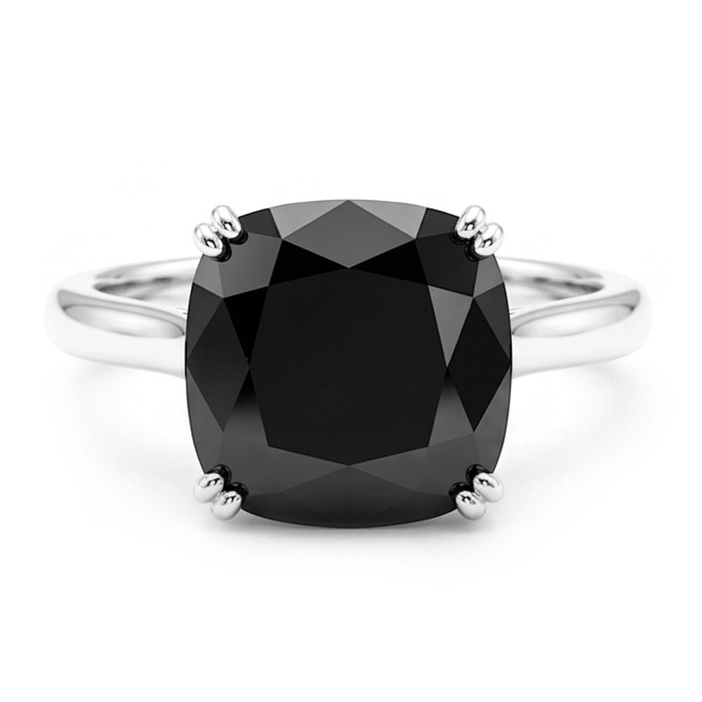 Anello Nuziale Solitario con Diamante Nero Naturale da 5 Carati Taglio a Cuscino Stile Cattedrale in Oro Bianco 14K