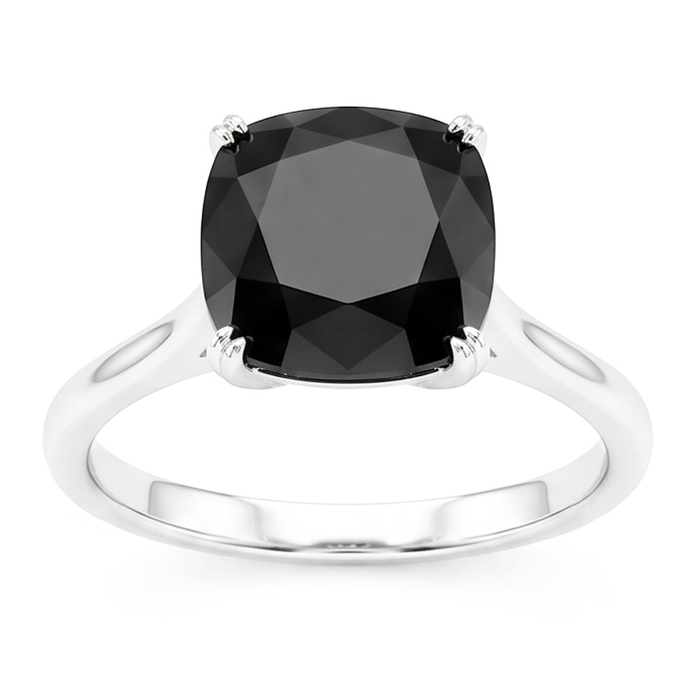 Anello Nuziale Solitario con Diamante Nero Naturale da 5 Carati Taglio a Cuscino Stile Cattedrale in Oro Bianco 14K