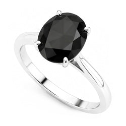 Anello Nuziale Solitario con Diamante Nero Autentico Ovale da 5 Carati a Lama di Coltello in Oro Bianco 14K