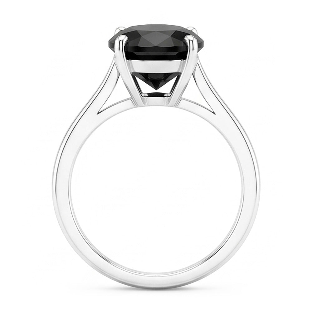 Anello Nuziale Solitario con Diamante Nero Autentico Ovale da 5 Carati a Lama di Coltello in Oro Bianco 14K