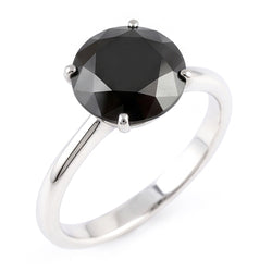 Anello nuziale solitario con diamante nero naturale taglio rotondo da 5 carati in Oro Bianco 14 carati