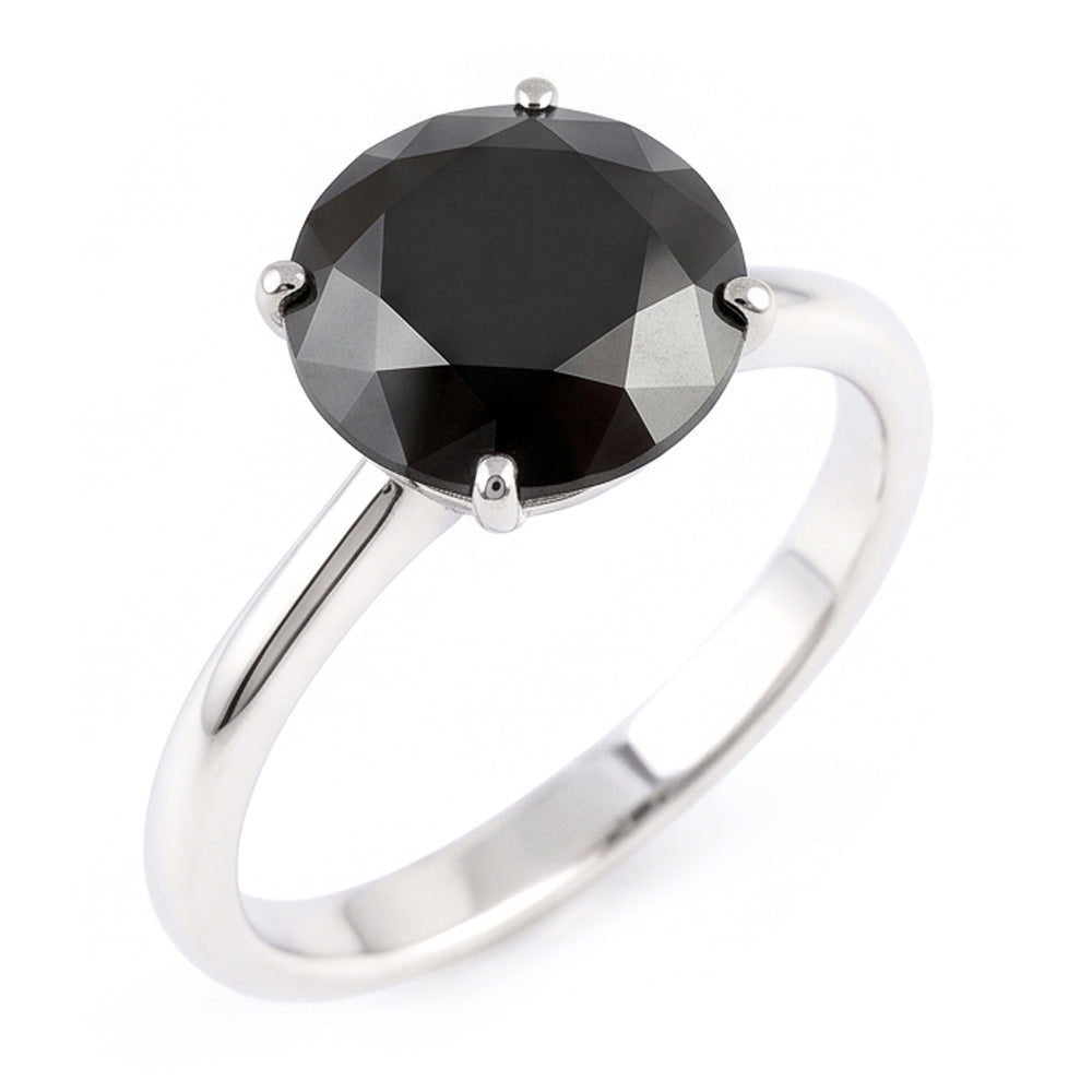 Anello nuziale solitario con diamante nero naturale taglio rotondo da 5 carati in Oro Bianco 14 carati