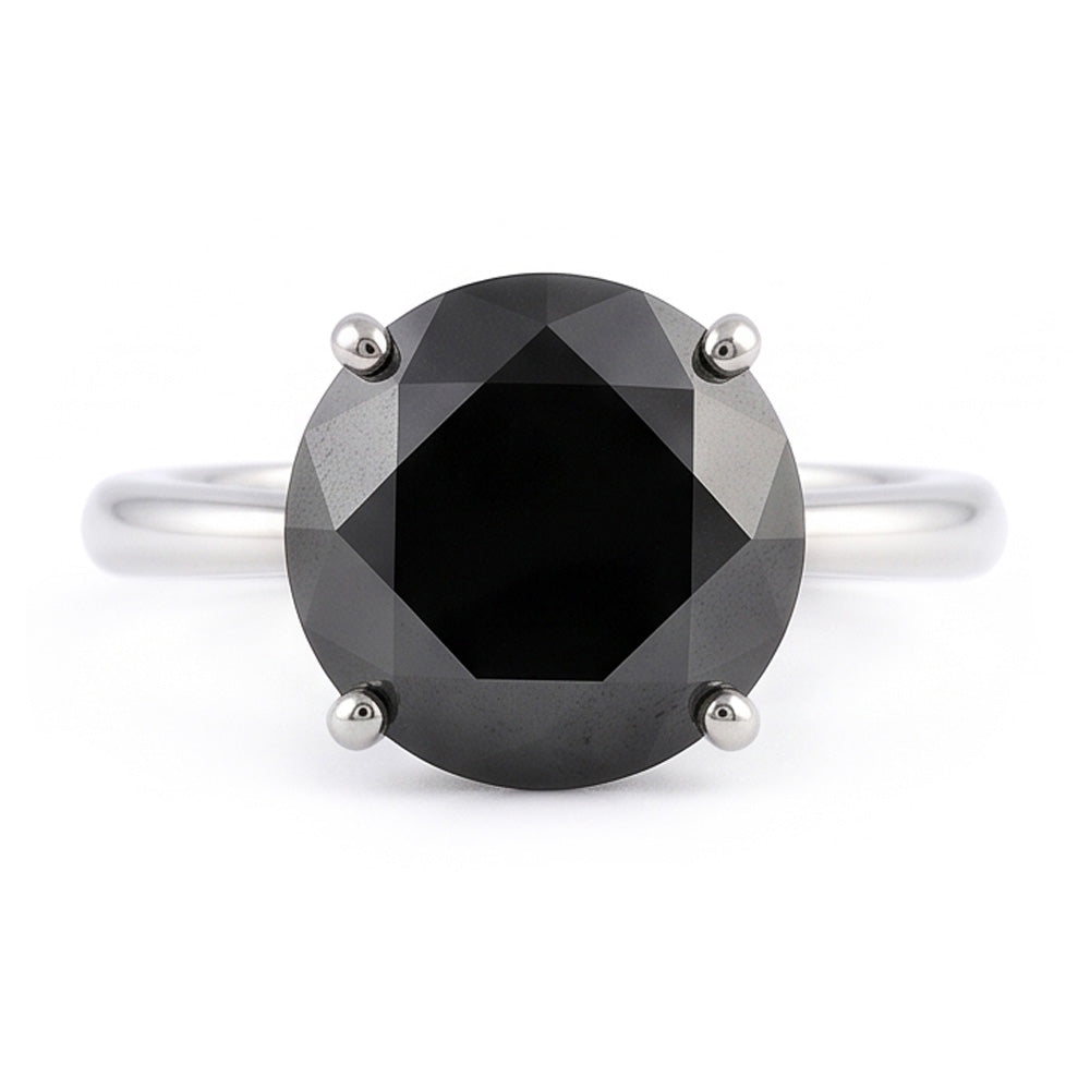 Anello nuziale solitario con diamante nero naturale taglio rotondo da 5 carati in Oro Bianco 14 carati