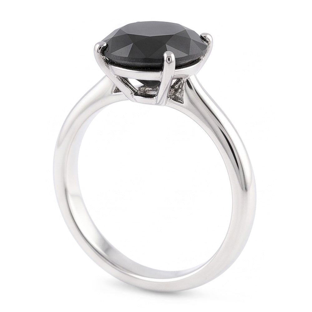 Anello nuziale solitario con diamante nero naturale taglio rotondo da 5 carati in Oro Bianco 14 carati