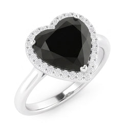 Anello Nuziale con Diamante Nero Autentico da 9 Carati con Halo a Cuore in Oro Bianco 14 Carati