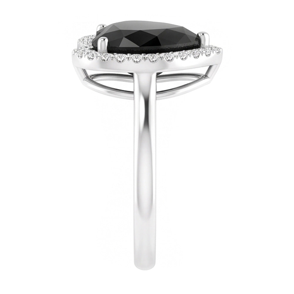Anello Nuziale con Diamante Nero Autentico da 9 Carati con Halo a Cuore in Oro Bianco 14 Carati