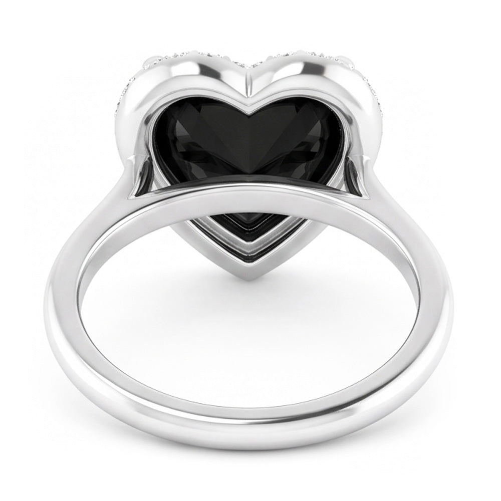 Anello Nuziale con Diamante Nero Autentico da 9 Carati con Halo a Cuore in Oro Bianco 14 Carati