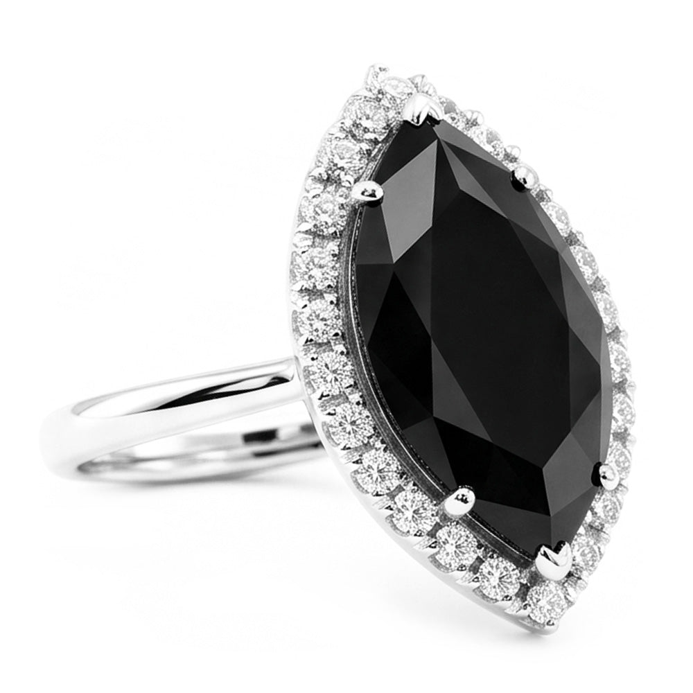 Anello di Fidanzamento con Diamante Nero Naturale Taglio Marquise Halo da 3 Carati in Oro Bianco 14K
