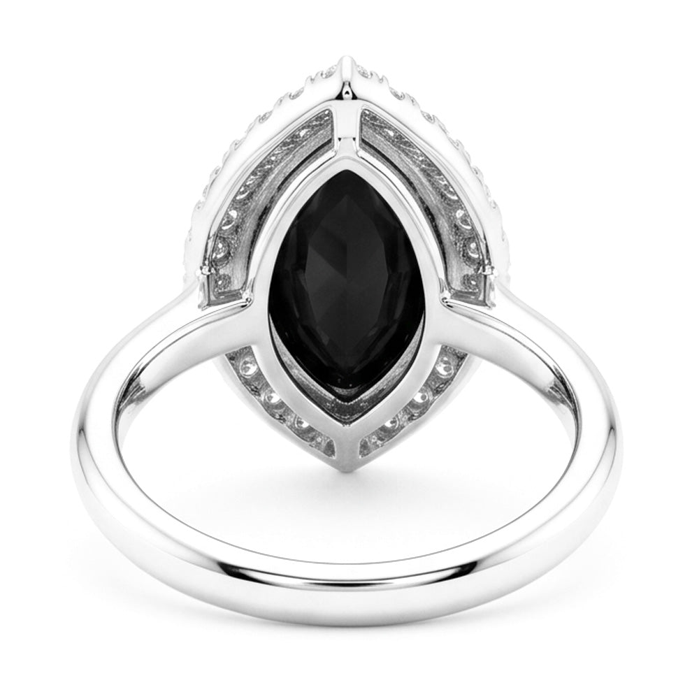 Anello di Fidanzamento con Diamante Nero Naturale Taglio Marquise Halo da 3 Carati in Oro Bianco 14K