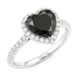 Anello di Fidanzamento con Diamante Nero Naturale a Cuore da 4 Carati Halo Pavé in Oro Bianco 14K
