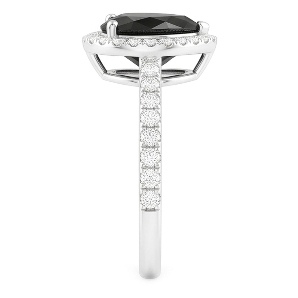 Anello di Fidanzamento con Diamante Nero Naturale a Cuore da 4 Carati Halo Pavé in Oro Bianco 14K