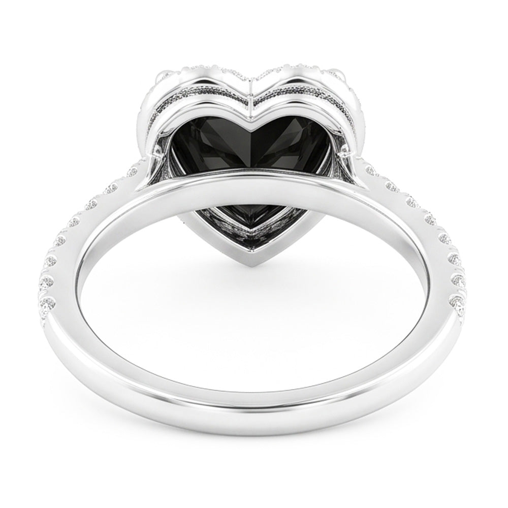 Anello di Fidanzamento con Diamante Nero Naturale a Cuore da 4 Carati Halo Pavé in Oro Bianco 14K