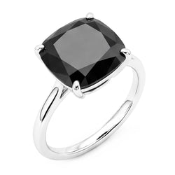 Anello di fidanzamento solitario con diamante nero naturale taglio a cuscino da 5 carati a fascia liscia in Oro Bianco 14 carati