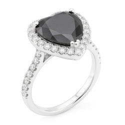 Anello di Fidanzamento con Diamante Nero Naturale a Cuore Halo da 6 Carati in Oro Bianco 14 Carati