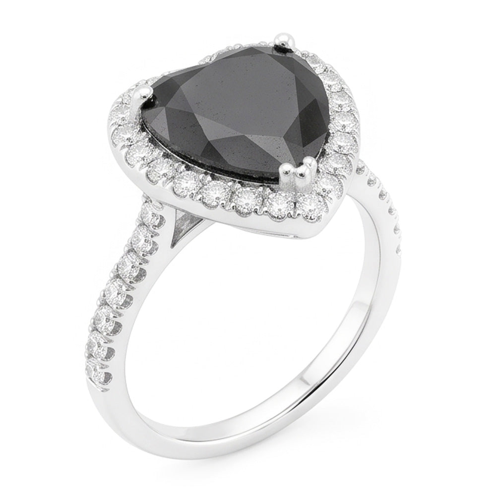 Anello di Fidanzamento con Diamante Nero Naturale a Cuore Halo da 6 Carati in Oro Bianco 14 Carati