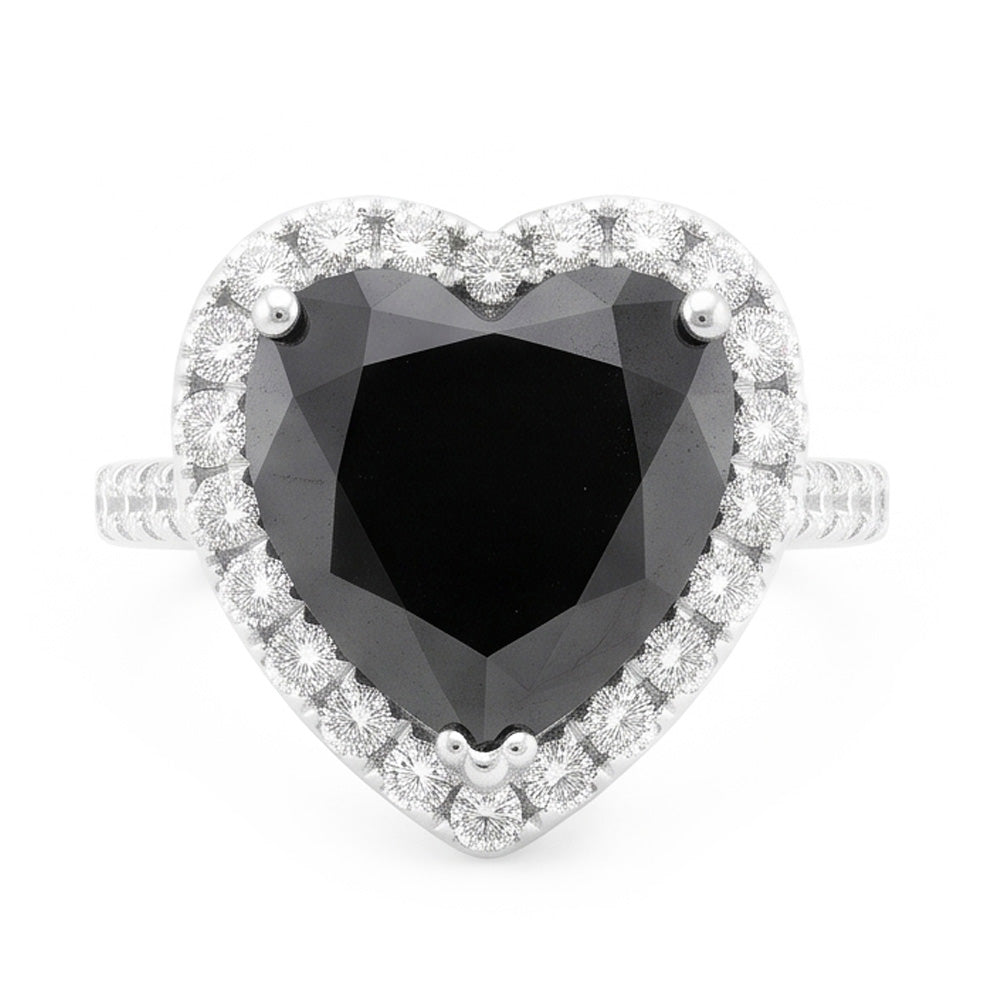 Anello di Fidanzamento con Diamante Nero Naturale a Cuore Halo da 6 Carati in Oro Bianco 14 Carati