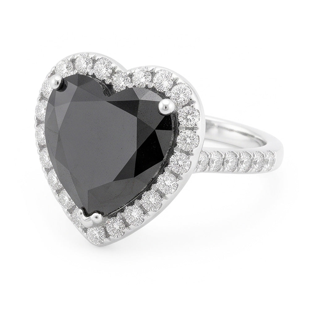 Anello di Fidanzamento con Diamante Nero Naturale a Cuore Halo da 6 Carati in Oro Bianco 14 Carati