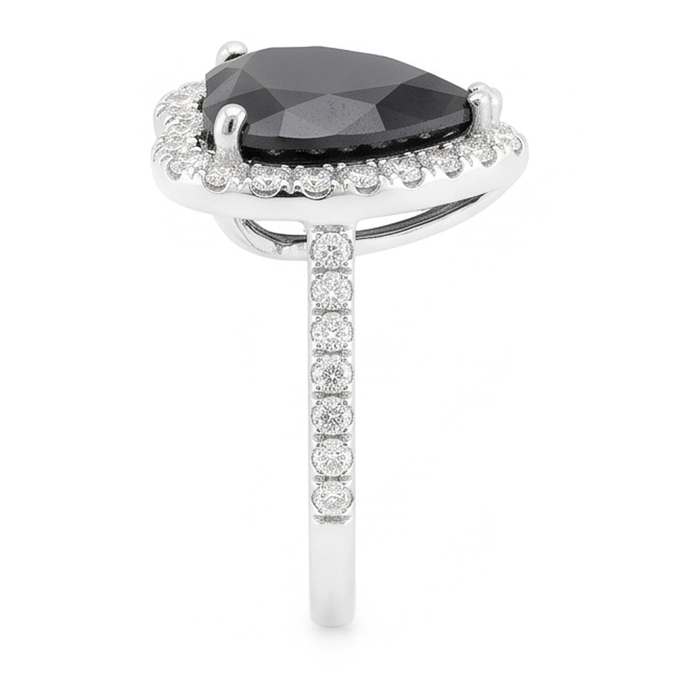 Anello di Fidanzamento con Diamante Nero Naturale a Cuore Halo da 6 Carati in Oro Bianco 14 Carati