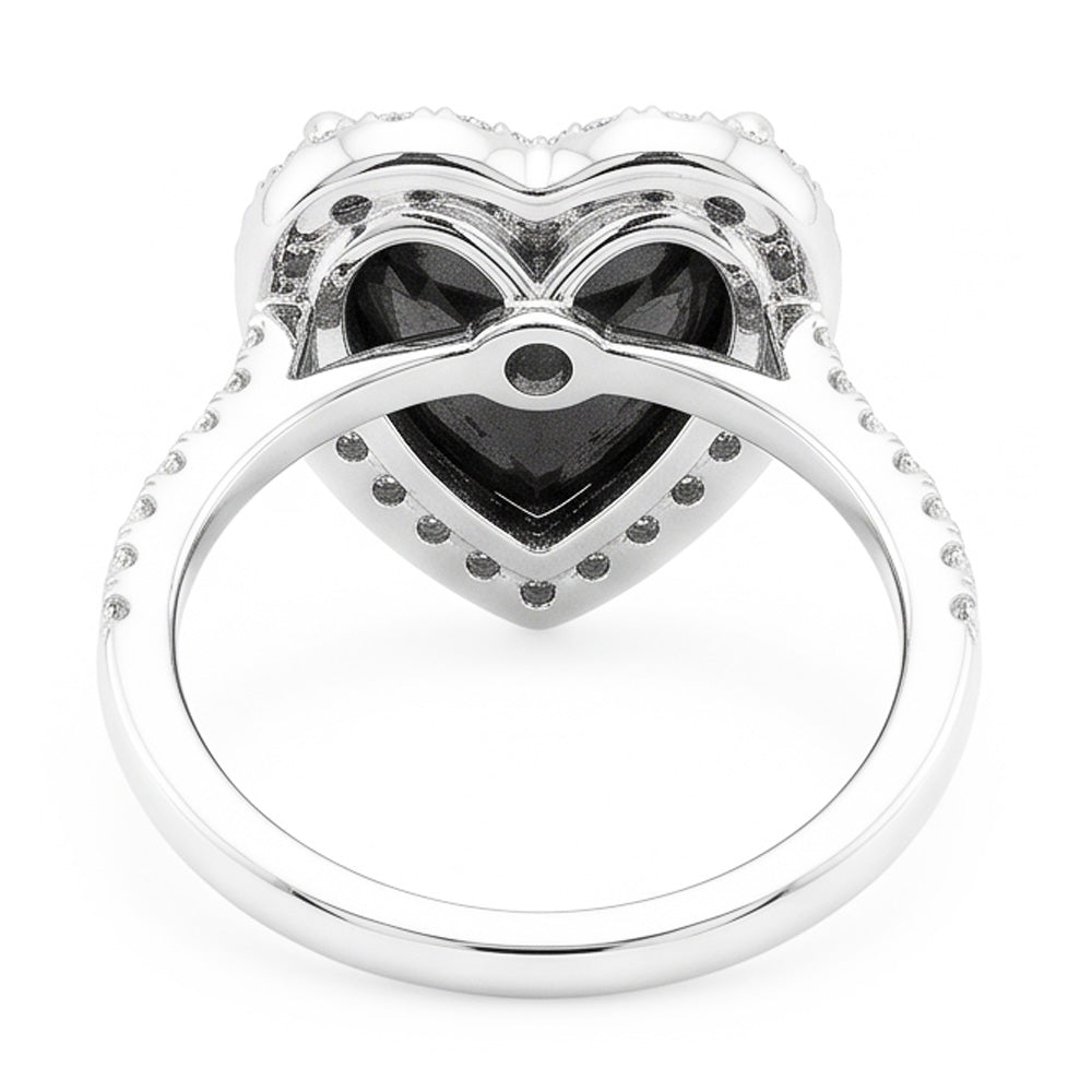 Anello di Fidanzamento con Diamante Nero Naturale a Cuore Halo da 6 Carati in Oro Bianco 14 Carati