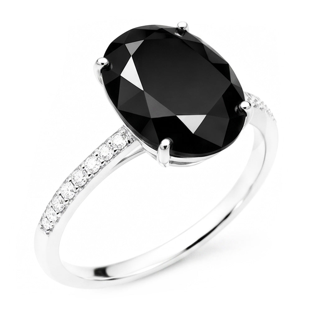 Anello di Fidanzamento Solitario Ovale con Diamante Nero Naturale da 6 Carati in Oro Bianco 14K