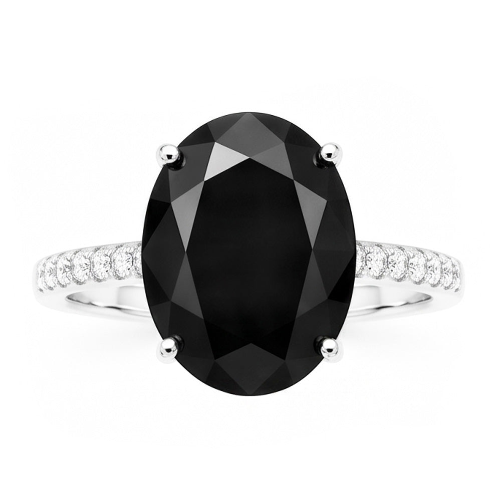 Anello di Fidanzamento Solitario Ovale con Diamante Nero Naturale da 6 Carati in Oro Bianco 14K