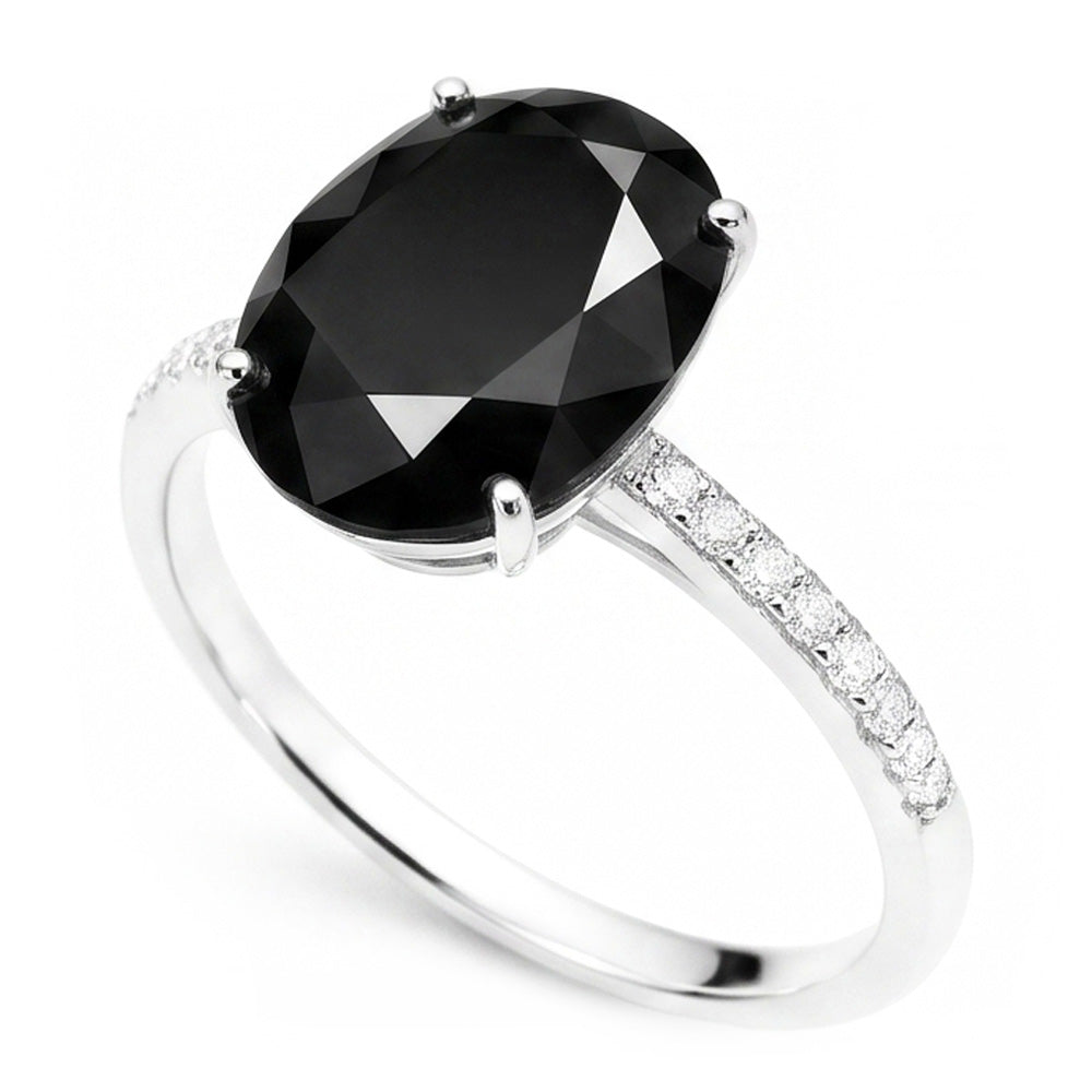 Anello di Fidanzamento Solitario Ovale con Diamante Nero Naturale da 6 Carati in Oro Bianco 14K