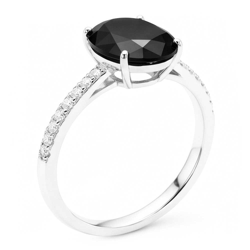 Anello di Fidanzamento Solitario Ovale con Diamante Nero Naturale da 6 Carati in Oro Bianco 14K