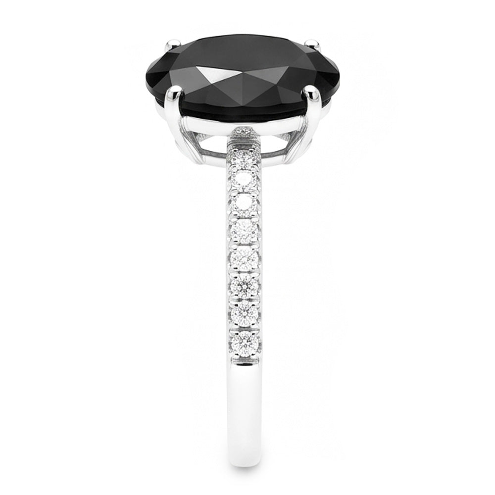 Anello di Fidanzamento Solitario Ovale con Diamante Nero Naturale da 6 Carati in Oro Bianco 14K