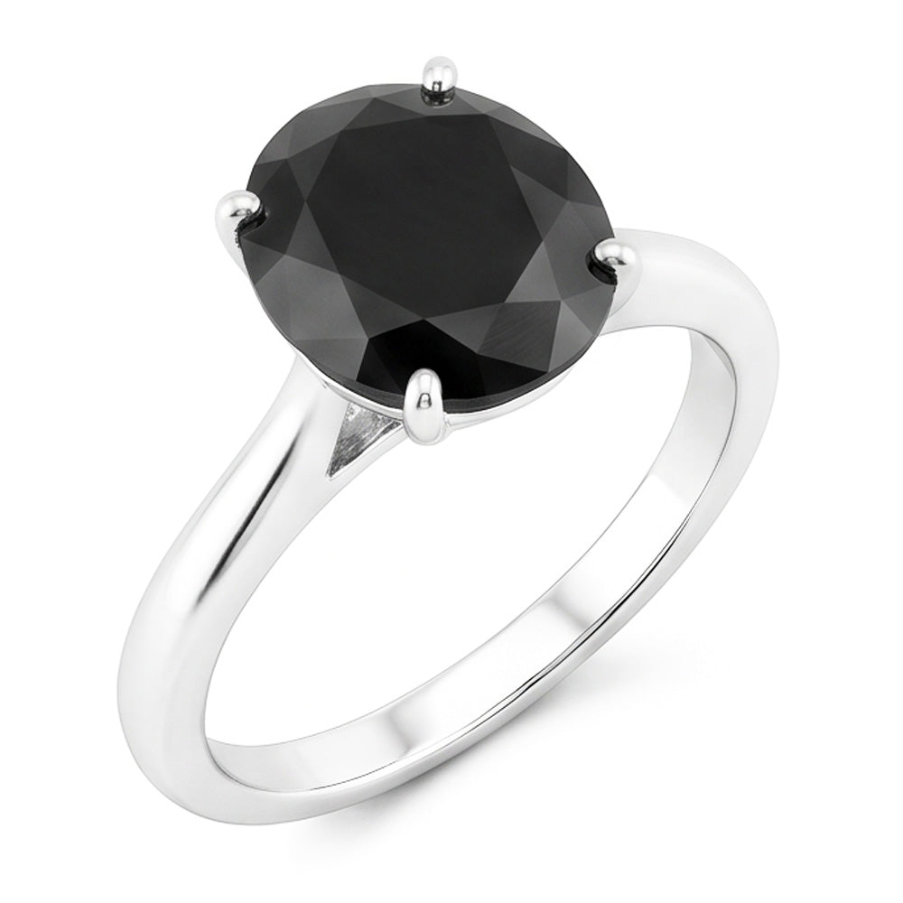 Anello Solitario con Diamante Nero Naturale Taglio Rotondo da 3,5 Carati a Lama di Coltello in Oro Bianco 14K