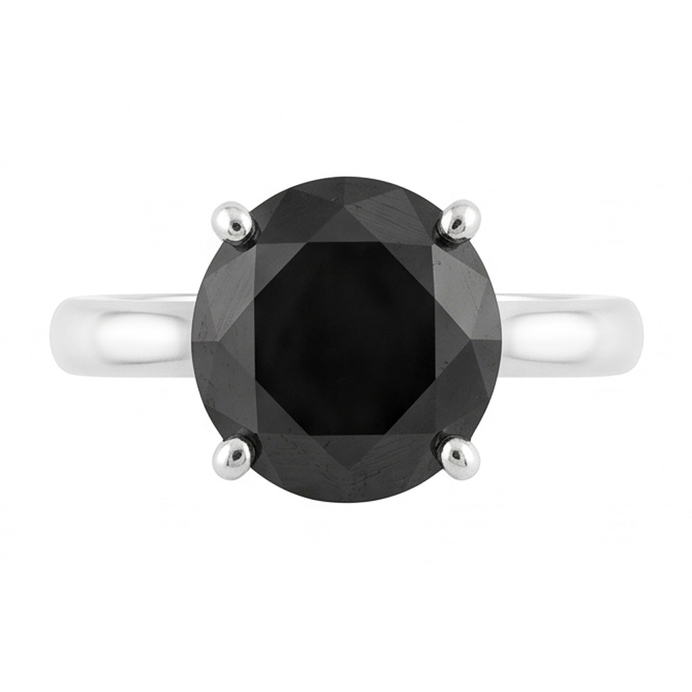 Anello Solitario con Diamante Nero Naturale Taglio Rotondo da 3,5 Carati a Lama di Coltello in Oro Bianco 14K