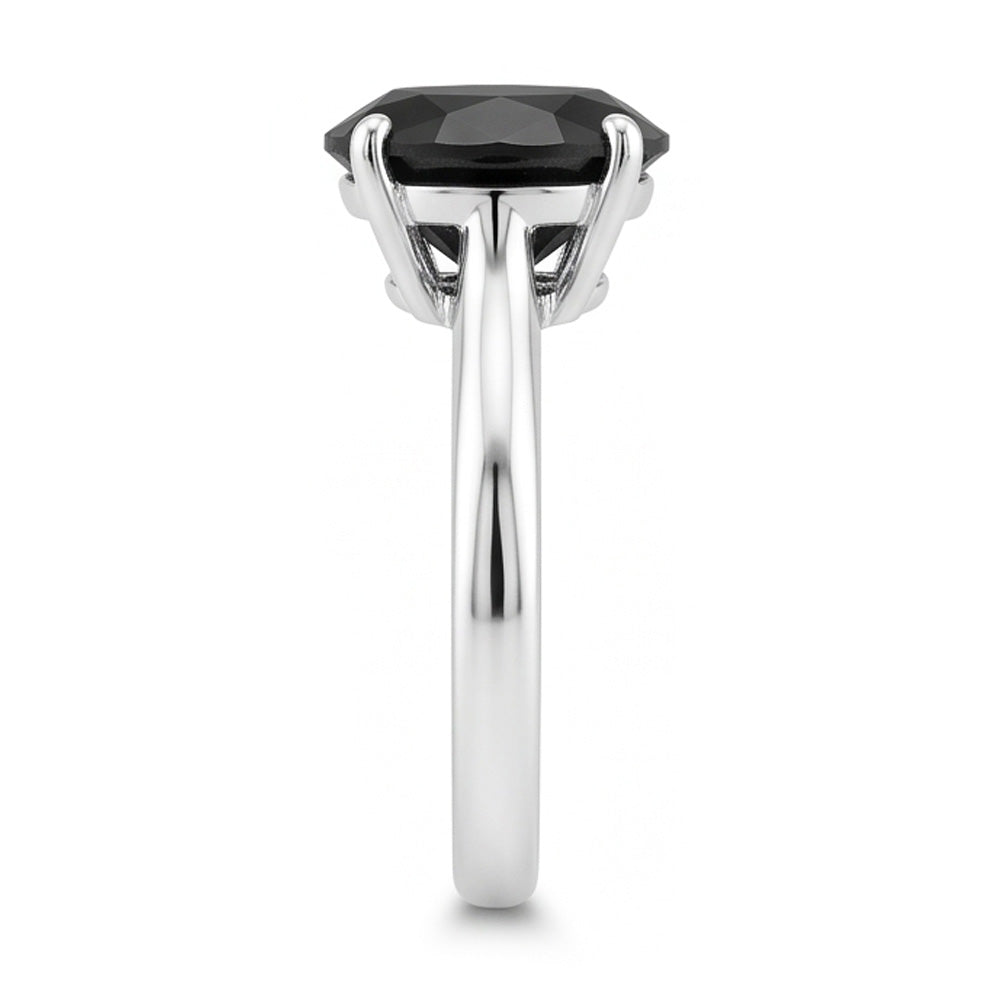 Anello Solitario con Diamante Nero Naturale Taglio Rotondo da 3,5 Carati a Lama di Coltello in Oro Bianco 14K