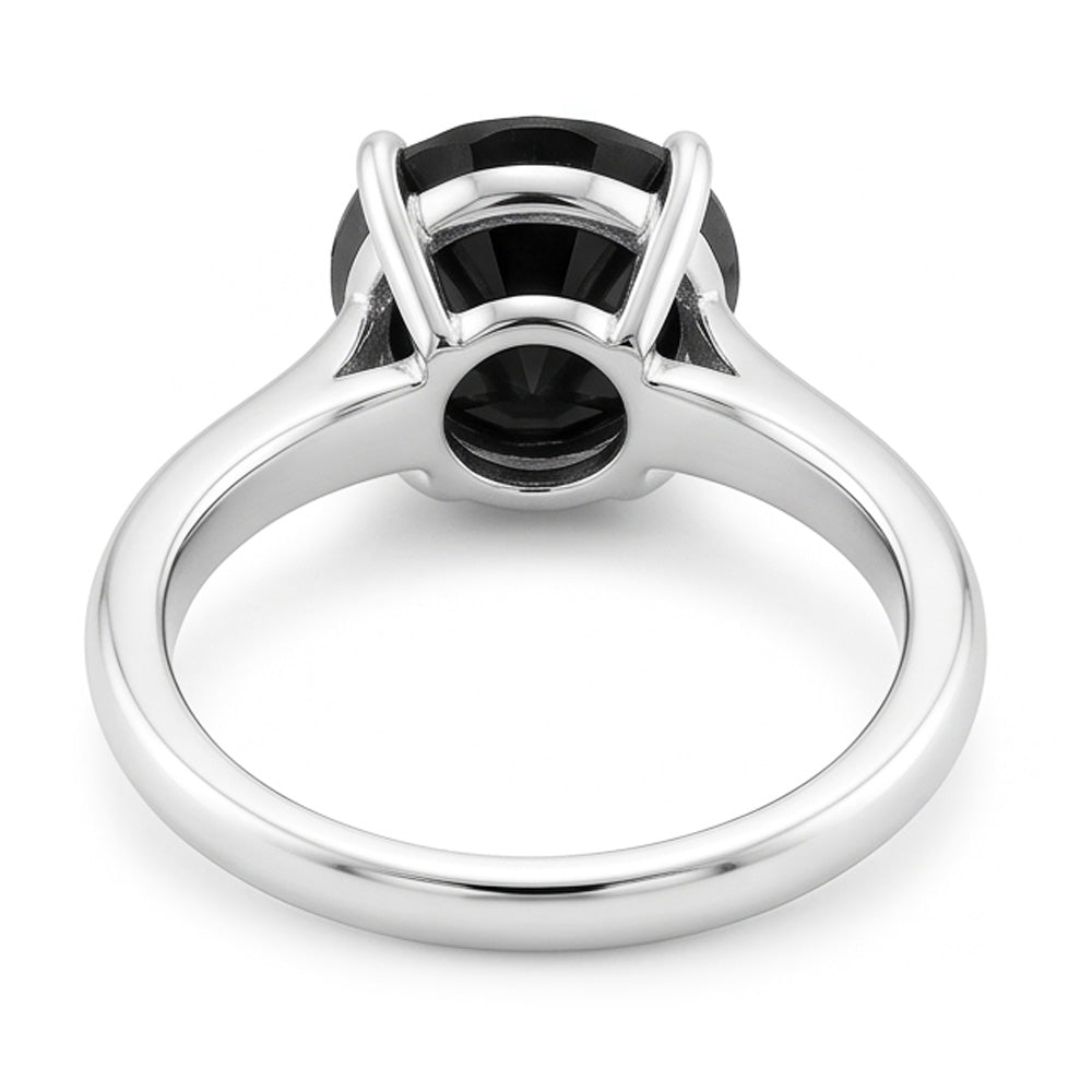 Anello Solitario con Diamante Nero Naturale Taglio Rotondo da 3,5 Carati a Lama di Coltello in Oro Bianco 14K