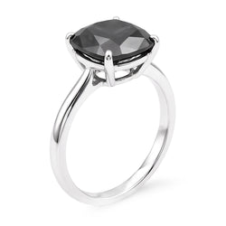 Anello Solitario con Diamante Nero Naturale Taglio Cuscino da 3,75 Carati in Oro Bianco 14 Carati